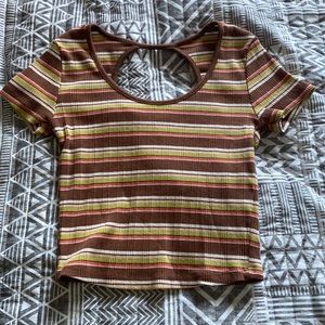 90s Style Stripped Crop Top with Back Cut Out Detail